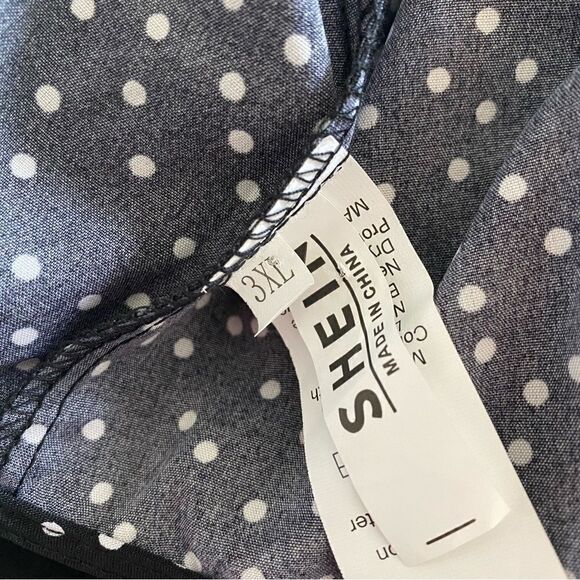 SHEIN Top Stretchy Polkadot Black White Smocked Side Tie 3X - Picture 5 of 13